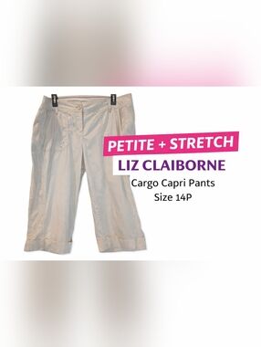 Liz Claiborne Petite Stretch Cargo Capri Pants Beige Size 14P